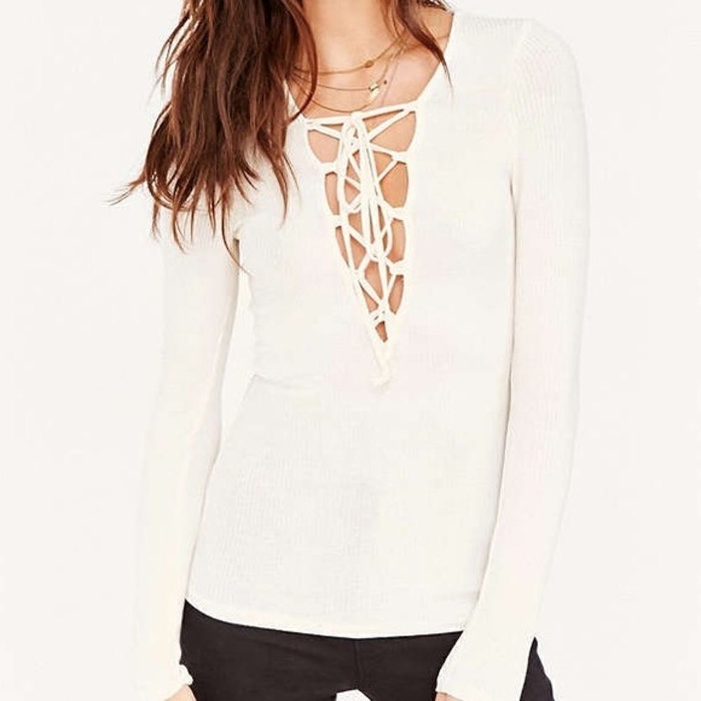 Urban Outfitters Cream Lace Up Top